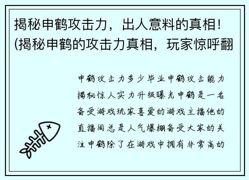 揭秘申鹤攻击力，出人意料的真相！(揭秘申鹤的攻击力真相，玩家惊呼翻盘秘诀！)